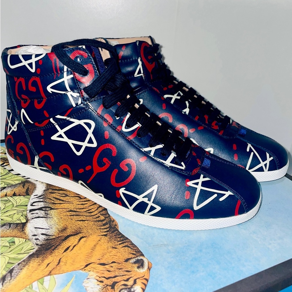 Gucci Ghost Logo High-top Star Leather Sneakers - Picture 6 of 14
